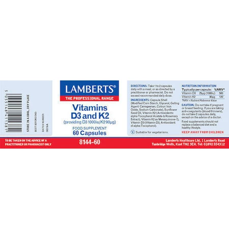 Lamberts Vitamin D3 1000iu & K2 90µg Вітамін для зміцнення імунної системи та здоров'я яєць 1000iu 60 капс.: ціни та характеристики