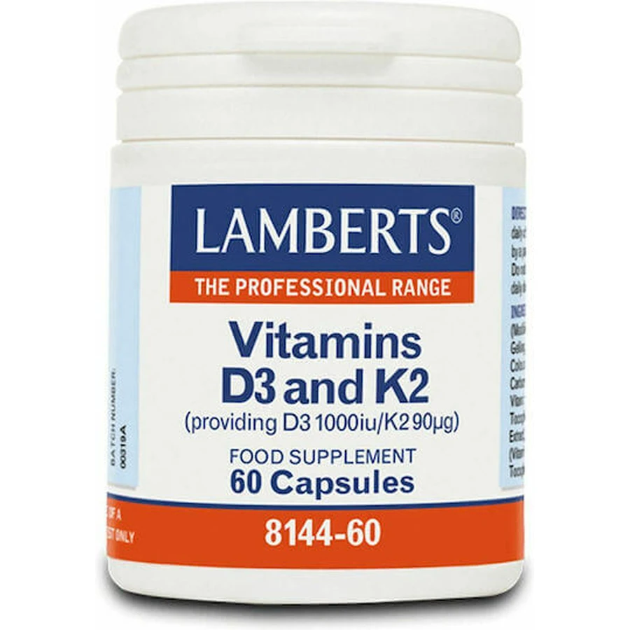 Lamberts Vitamin D3 1000iu & K2 90µg Вітамін для зміцнення імунної системи та здоров'я яєць 1000iu 60 капс.: ціни та характеристики