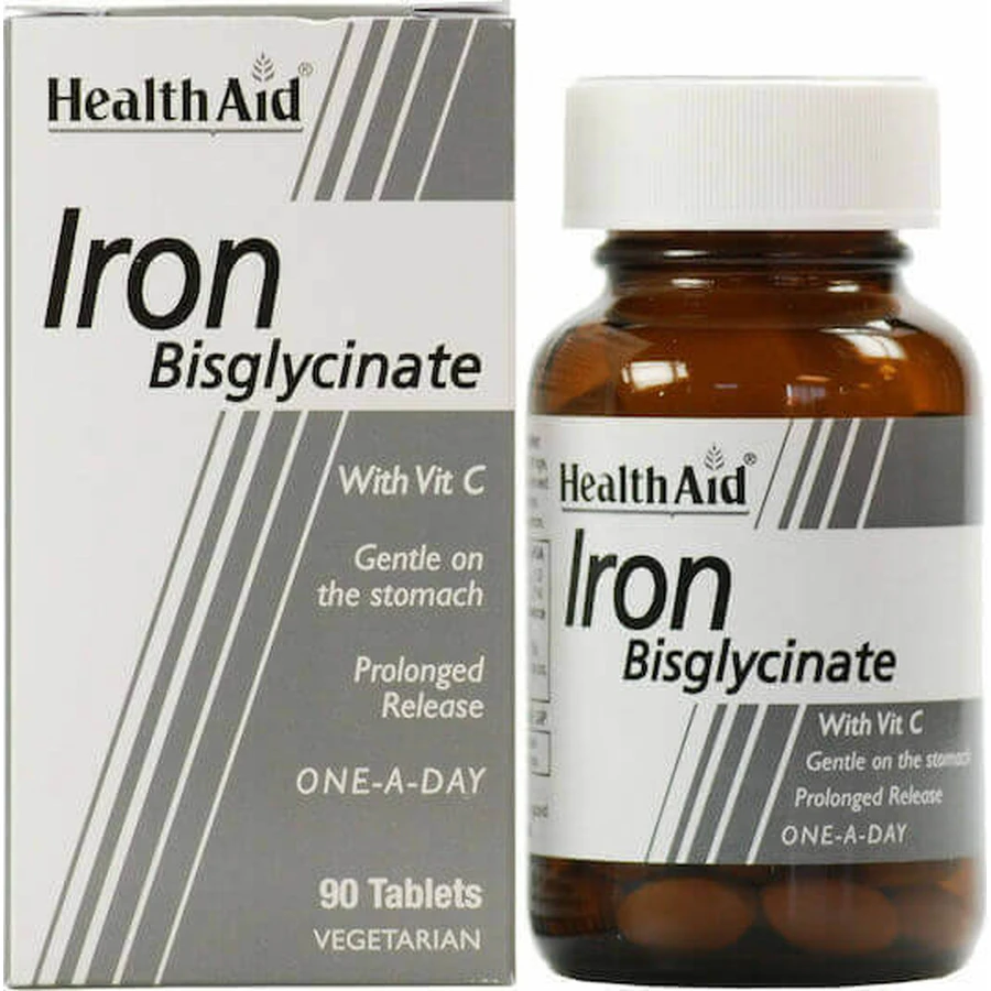 Health Aid Iron Bisglycinate 30mg 90 Tablets: цены и характеристики