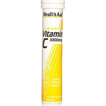 Health Aid Вітамін С Вітамін для зміцнення імунної системи, шкіри та антиоксидантної дії 1000мг Лимон 20 табл. еф.: ціни та характеристики
