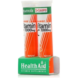 Health Aid Вітамін С 1000мг 2х Вітамін для підтримки імунітету, шкіри та антиоксидантної дії 1000мг апельсин 2 по 20 шипучих таблеток