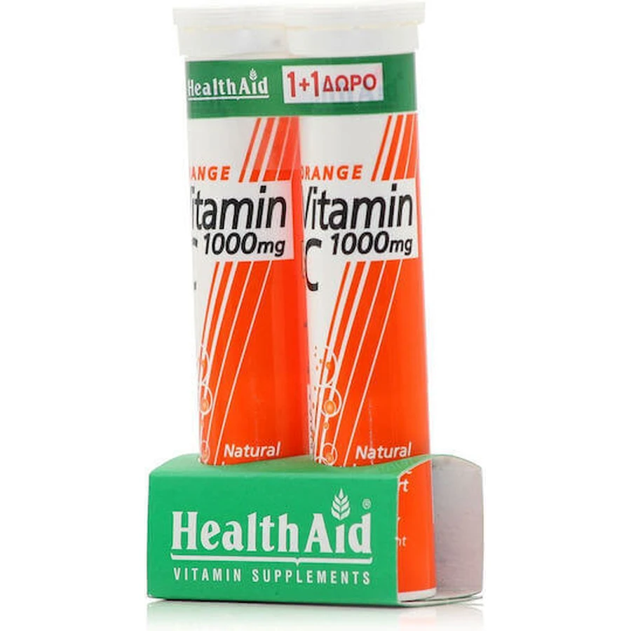 Health Aid Вітамін С 1000мг 2х Вітамін для підтримки імунітету, шкіри та антиоксидантної дії 1000мг апельсин 2 по 20 шипучих таблеток: ціни та характеристики