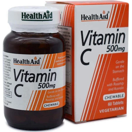 Health Aid Витамин C для поддержки иммунитета, кожи и антиоксидантного действия 500 мг Апельсин 60 x { chew_tabs | divided_by:temaxia }} жевательные таблетки: цены и характеристики