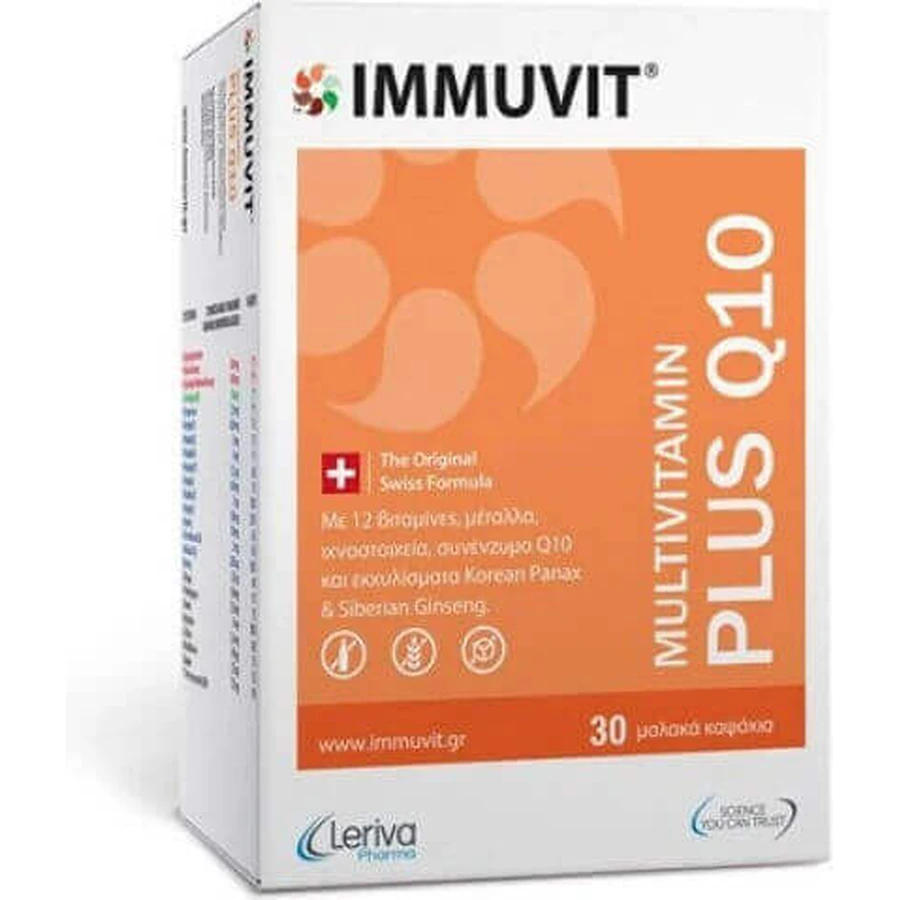 Leriva Pharma Immuvit Plus Q10 Мультивітамінний полівітамінний комплекс для підвищення енергії та імунної системи 30 м'яких гелів: ціни та характеристики