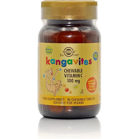 Solgar Kangavites Kangavites Vitamin C Вітамін для підтримки імунітету, шкіри та антиоксидантної дії 100 мг апельсин 90 жувальних таблеток: ціни та характеристики