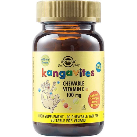 Solgar Kangavites Kangavites Vitamin C Вітамін для підтримки імунітету, шкіри та антиоксидантної дії 100 мг апельсин 90 жувальних таблеток: ціни та характеристики