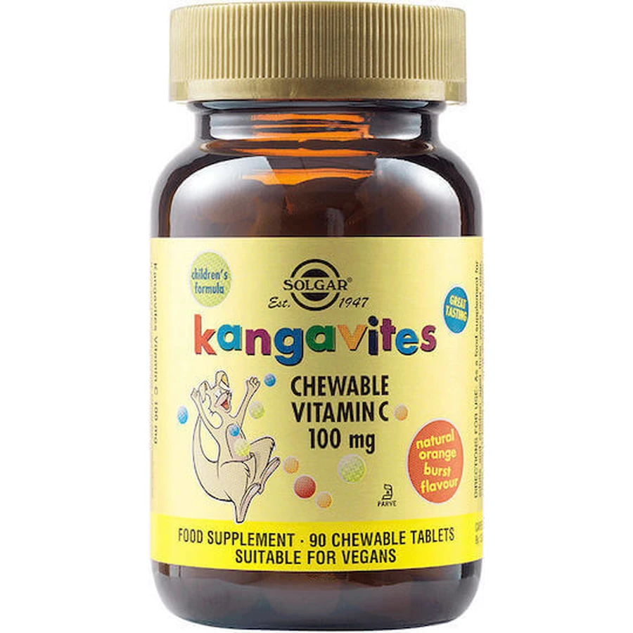 Solgar Kangavites Kangavites Vitamin C Вітамін для підтримки імунітету, шкіри та антиоксидантної дії 100 мг апельсин 90 жувальних таблеток: ціни та характеристики