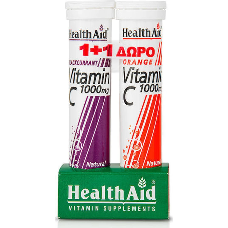 Health Aid Витамин C Черная смородина + Витамин C Апельсин Витамин для укрепления иммунитета, кожи и антиоксидантного действия 1000 мг Апельсин 2 x 20 шипучих таблеток: цены и характеристики