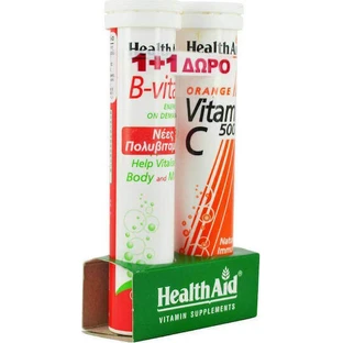 Health Aid B-Vital & Vitamin C Мультивітамін B-Vital 20 шипучих таблеток та вітамін C 1000мг зі смаком апельсина 20 шипучих таблеток для підвищення енергії та зміцнення імунної системи 1000мг апельсина