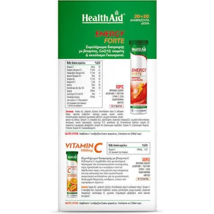 Health Aid Energy Forte Tropical Fruit Flavour 20 Effervescent Tablets & Vitamin C 1000mg Orange Flavour 20 Effervescent Tablets