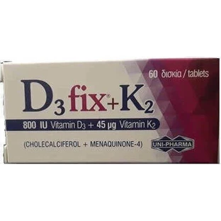 UNI-PHARMA D3 Fix + K2 Витамин для укрепления иммунной системы и здоровья яиц 800iu 45mcg 60 таблеток