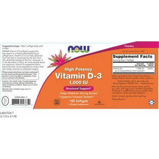 Now Foods Вітамін D-3 Вітамін для підтримки імунітету та здоров'я яєць 1000iu 180 м'яких гелів