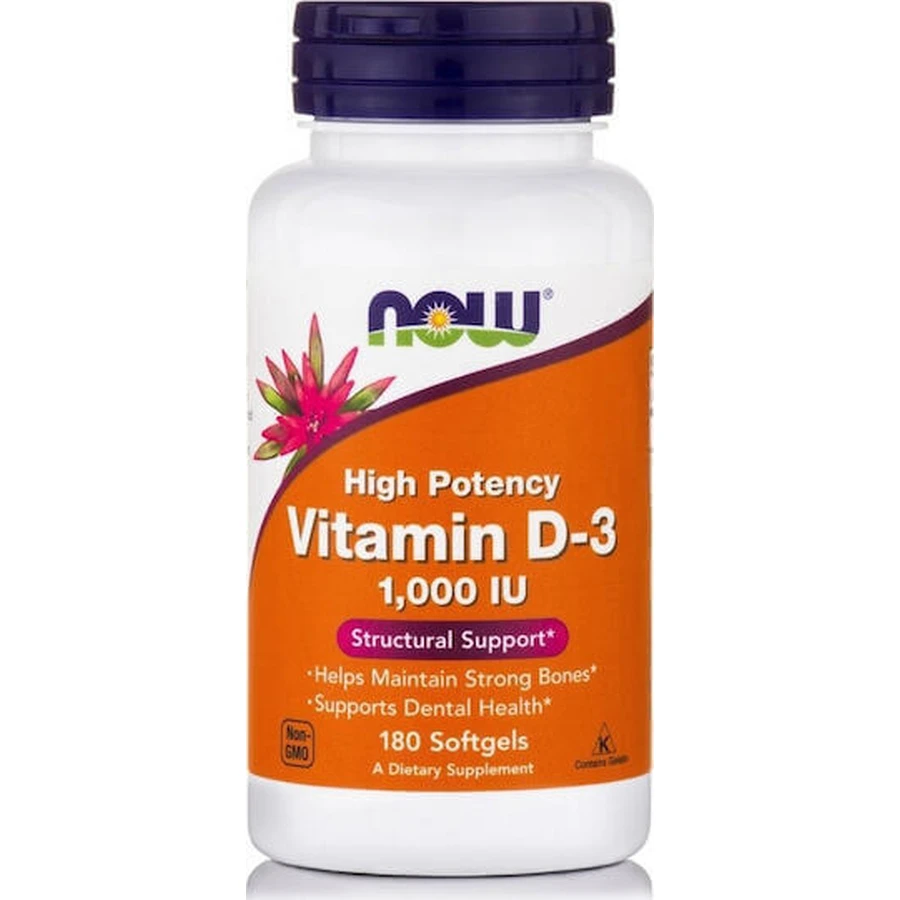 Now Foods Вітамін D-3 Вітамін для підтримки імунітету та здоров'я яєць 1000iu 180 м'яких гелів: ціни та характеристики