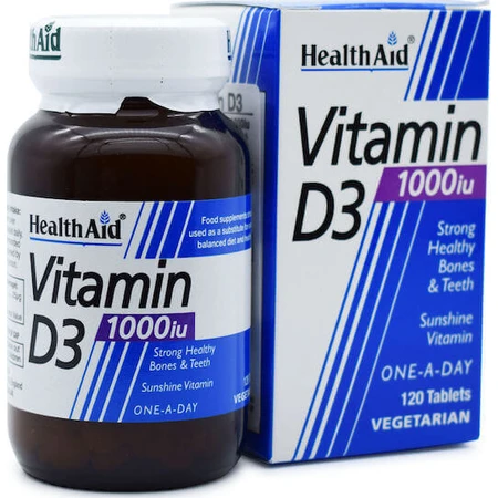 Health Aid Вітамін D3 Вітамін для підтримки імунітету та здоров'я яєць 1000iu 120 таблеток: ціни та характеристики