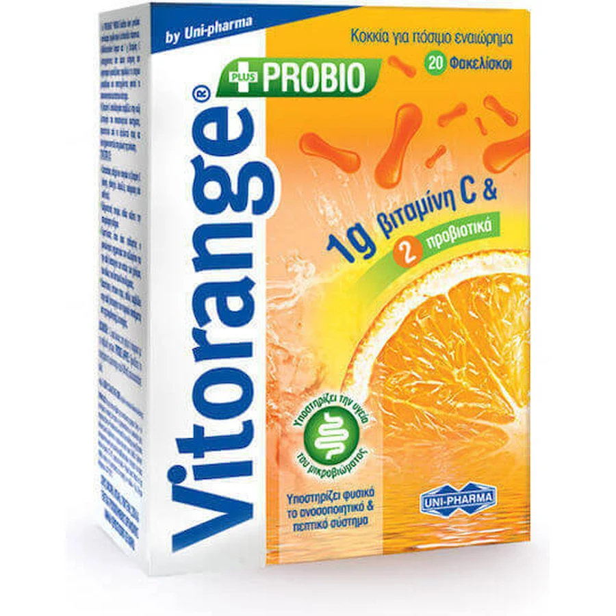 UNI-PHARMA Vitorange 1гр + Probio Вітамін для зміцнення імунної системи, шкіри та антиоксидантної дії 1000мг 20 пакетиків: ціни та характеристики