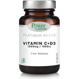 Power Of Nature Platinum Range Vitamin C+D3 Multivitamin for Energy & Immune System Strengthening 1000iu 1000mg 30 Tablets
