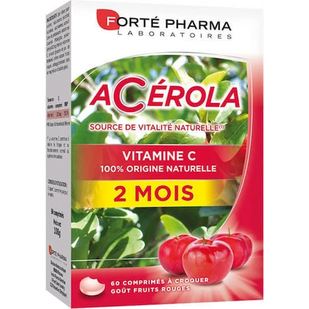Forte Pharma Ацерола Ацерола Вітамін С Мультивітамінний комплекс для зміцнення енергії та імунної системи 12 табл. еф.: ціни та характеристики