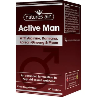 Дієтична добавка Natures Aid Active Man з аргініном, корейським женьшенем та макою Спеціальна 60 файлів