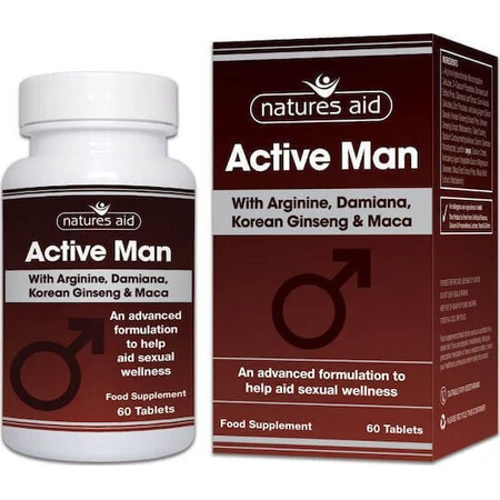Дієтична добавка Natures Aid Active Man з аргініном, корейським женьшенем та макою Спеціальна 60 файлів: ціни та характеристики