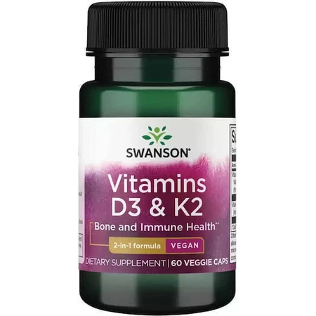 Swanson Vitamins D3 & K2 Вітаміни для підтримки імунітету та здоров'я яєць 60 рослинних капсул: ціни та характеристики