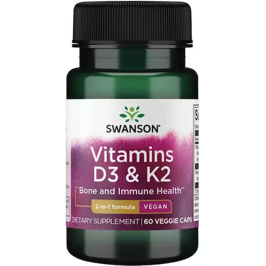 Swanson Vitamins D3 & K2 Вітаміни для підтримки імунітету та здоров'я яєць 60 рослинних капсул: ціни та характеристики