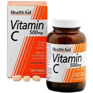 Health Aid Vitamin C Шипшина та ацерола 500мг 100таб Вітамін С для зміцнення імунітету, шкіри та антиоксидантної дії 500мг Апельсин 100 х { chew_tabs | divided_by:temaxia }} жувальні таблетки