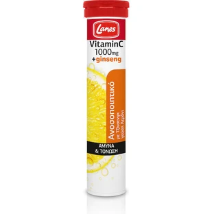 Lanes Vitamin C Eff + Женьшень Вітамін для зміцнення імунної системи, шкіри та антиоксидантної дії 1000мг Лимон 20 табл. еф. еф. еф.