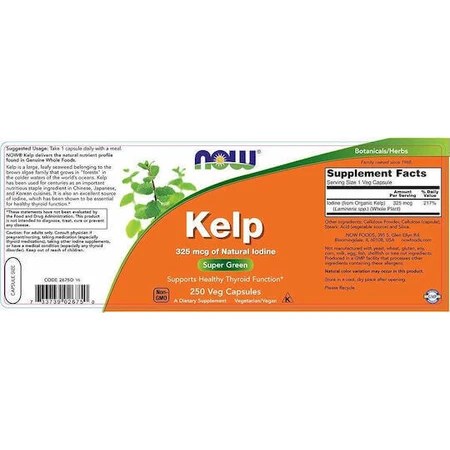 Now Foods Kelp Келп 325 мг йода 250 травяных капсул: цены и характеристики