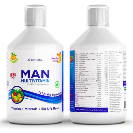 Шведський полівітамінний мультивітамінний комплекс Nutra Man Multivitamin для зміцнення енергії, імунітету та нервової системи апельсин 500мл: ціни та характеристики