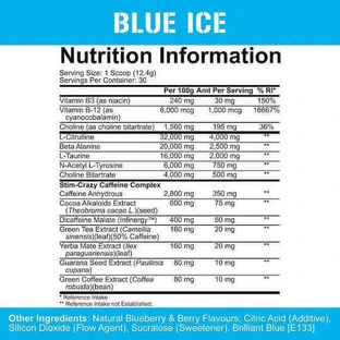 Rich Piana 5% Nutrition 5150 Stim Crazy Pre Workout Supplement 372gr Ice Blue
