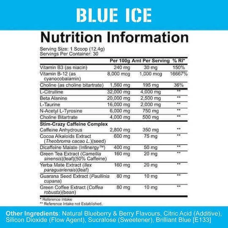 Rich Piana 5% Nutrition 5150 Stim Crazy Pre Workout Supplement 372gr Ice Blue: цены и характеристики