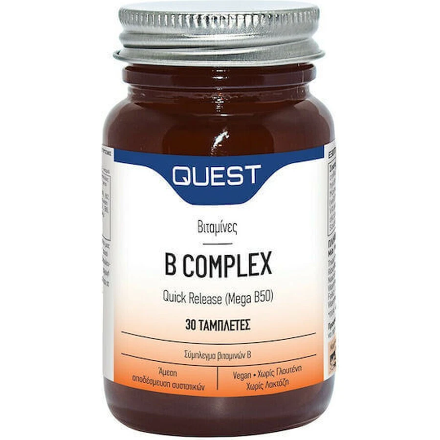Quest B Complex Quick Release Mega B50 Витамин для энергии, иммунной и нервной системы 50 мг 30 таблеток: цены и характеристики