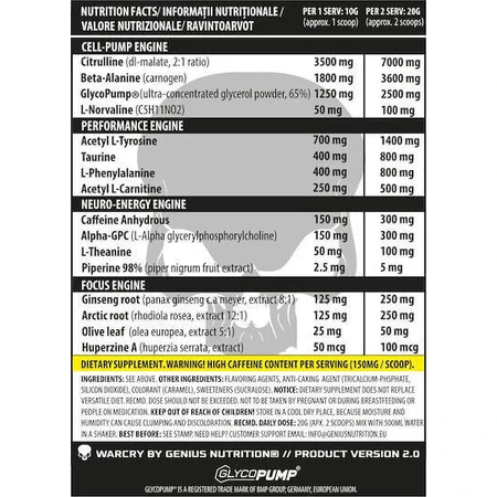 Genius Nutrition Warcry Pre Workout Supplement 400gr American Cola: цены и характеристики