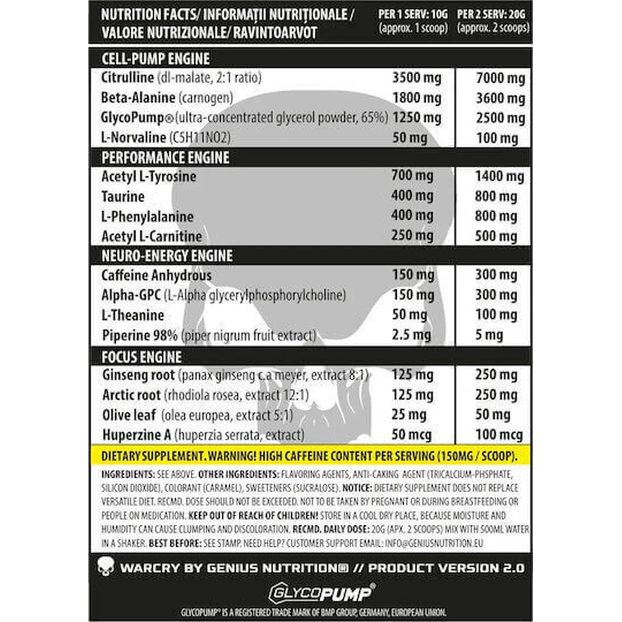 Genius Nutrition Warcry Pre Workout Supplement 400gr American Cola: цены и характеристики