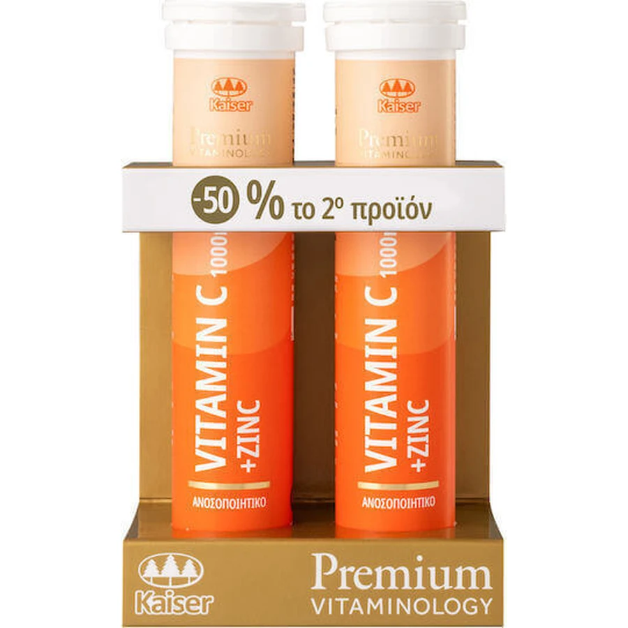 Kaiser 1889 Premium Vitaminology Премиум витамин C и цинк для поддержки иммунитета, кожи и антиоксидантного действия 1000 мг 2 x 20 шипучих таблеток: цены и характеристики