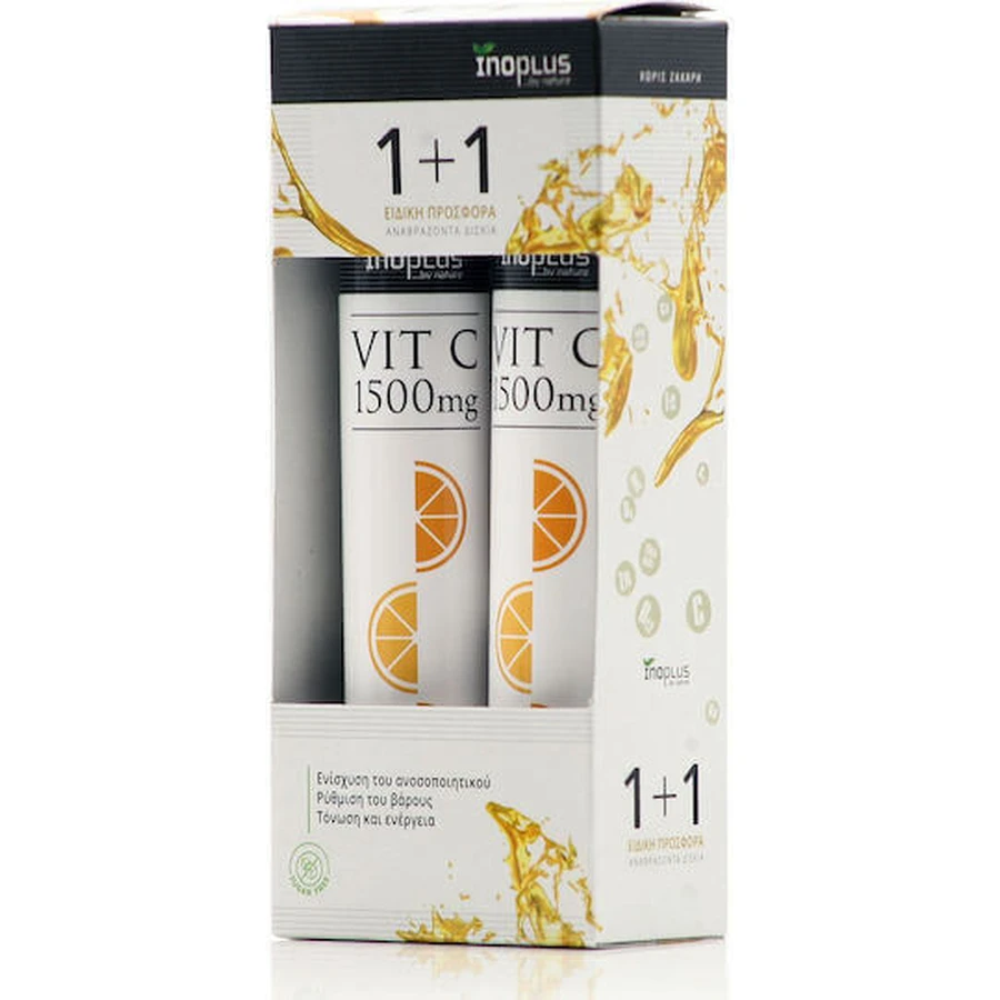 Ino Plus Vit C Вітамін для підтримки імунітету, шкіри та антиоксидантної дії 1500 мг апельсин 2 x 20 шипучих таблеток: ціни та характеристики