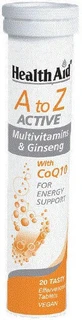 Health Aid A to Z Active Multivitamins &amp; Ginseng CoQ10 Multivitamin for Energy &amp; Immune System Strengthening 1000mg 20 tabs eff