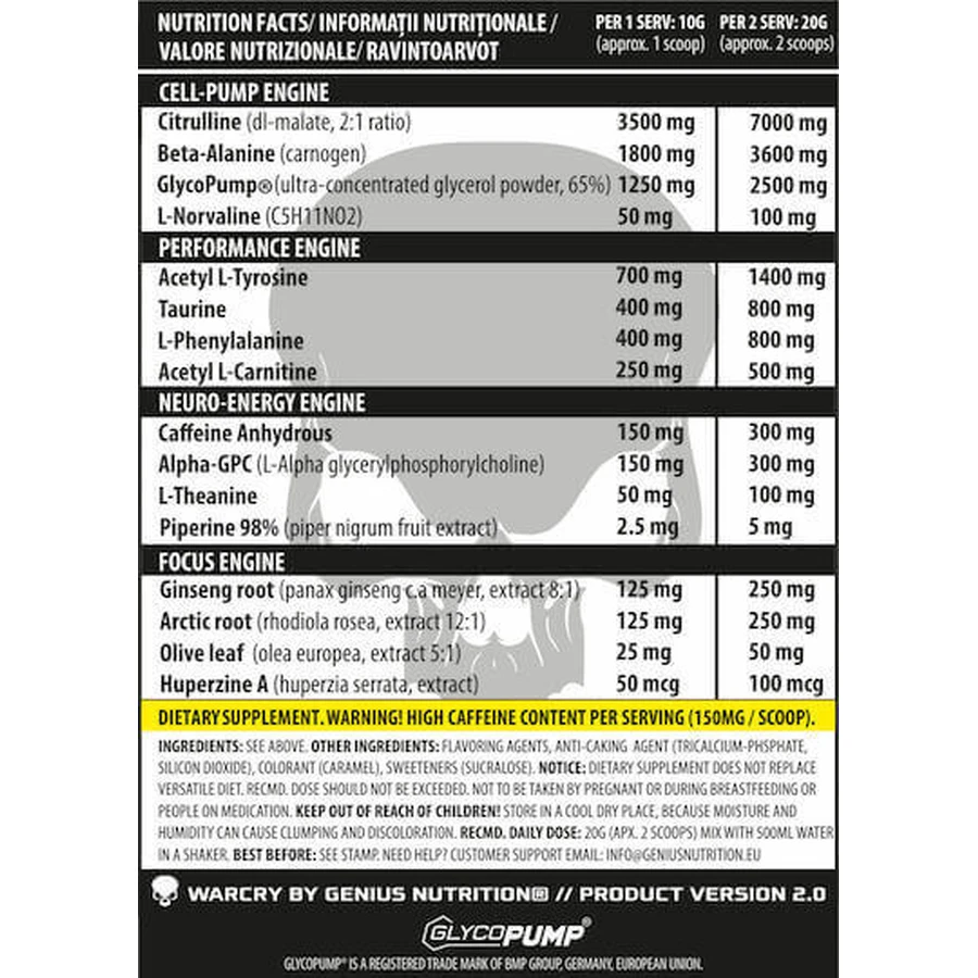 Genius Nutrition Warcry Pre Workout Supplement 400gr Fruit Extraterestre: цены и характеристики