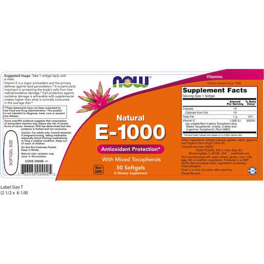 Now Foods Витамин Е для кожи и антиоксидантного действия 1000iu 50 софтгелей: цены и характеристики