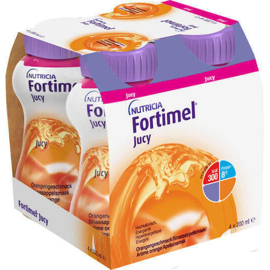 Nutricia Fortimel Jucy Jucy Специальная пищевая добавка 4 х 50 мл Апельсин: цены и характеристики