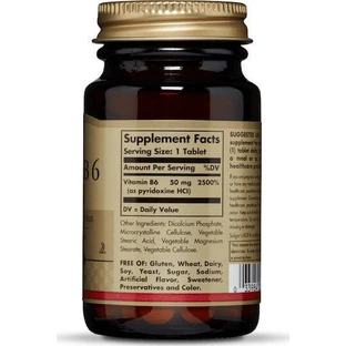 Solgar Vitamin B6 Вітамін для здоров'я нервової системи 50 мг 100 таблеток