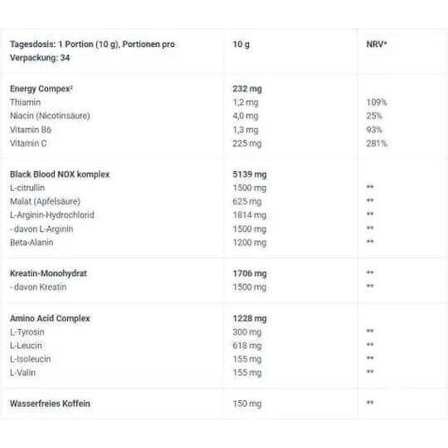 Biotech USA Black Blood Nox+ 5250mg Pre Workout Supplement 340gr 2 порції Кривавий апельсин: ціни та характеристики