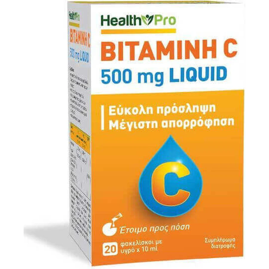 Health Pro Витамин C для поддержки иммунитета, кожи и антиоксидантного действия 500 мг 10 мл 20 пакетиков: цены и характеристики