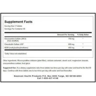 Swanson Glucosamine Chondroitin MSM Joint & Bone Health Supplement 120 tabs