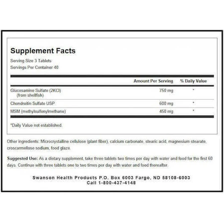 Swanson Glucosamine Chondroitin MSM Joint & Bone Health Supplement 120 tabs: цены и характеристики