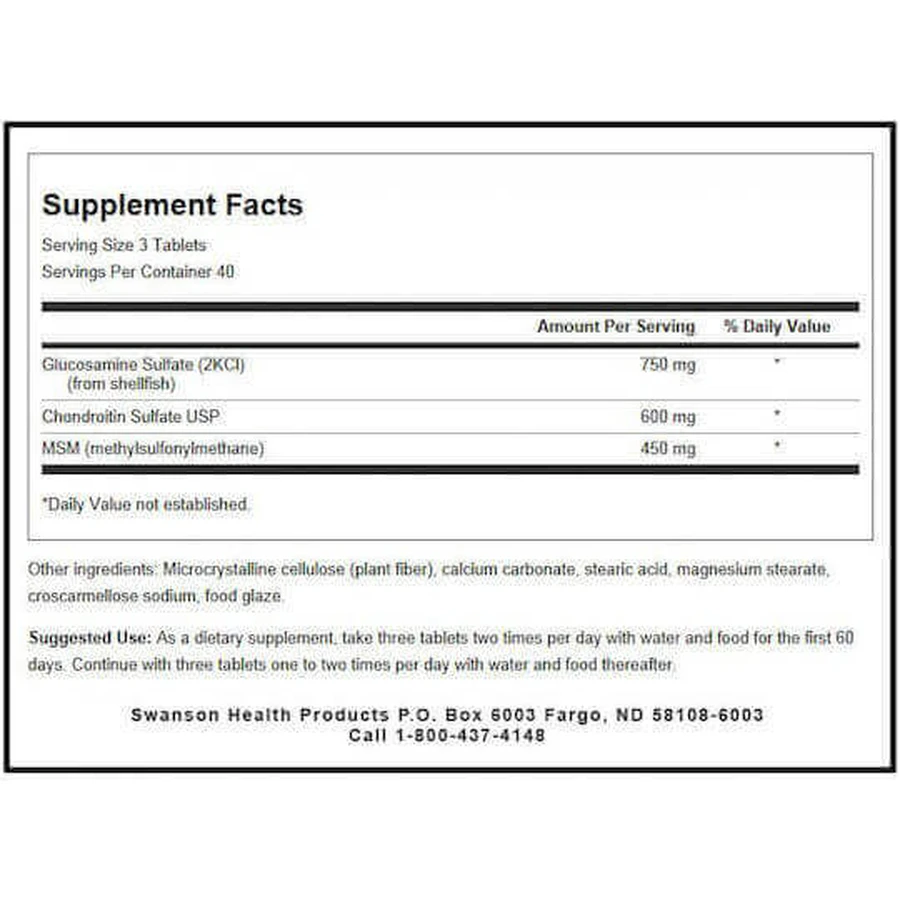 Swanson Glucosamine Chondroitin MSM Joint & Bone Health Supplement 120 tabs: цены и характеристики