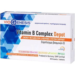 Viogenesis Vitamin B Complex Depot Витамин для энергии, укрепления иммунной и нервной систем 30 таблеток