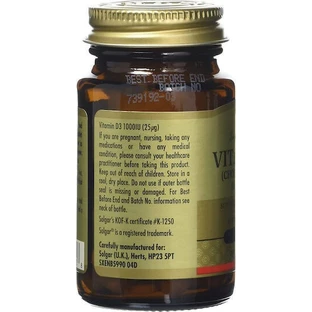 Solgar Vitamin D3 Вітамін для підтримки імунітету та здоров'я яєць 1000iu 90 таблеток