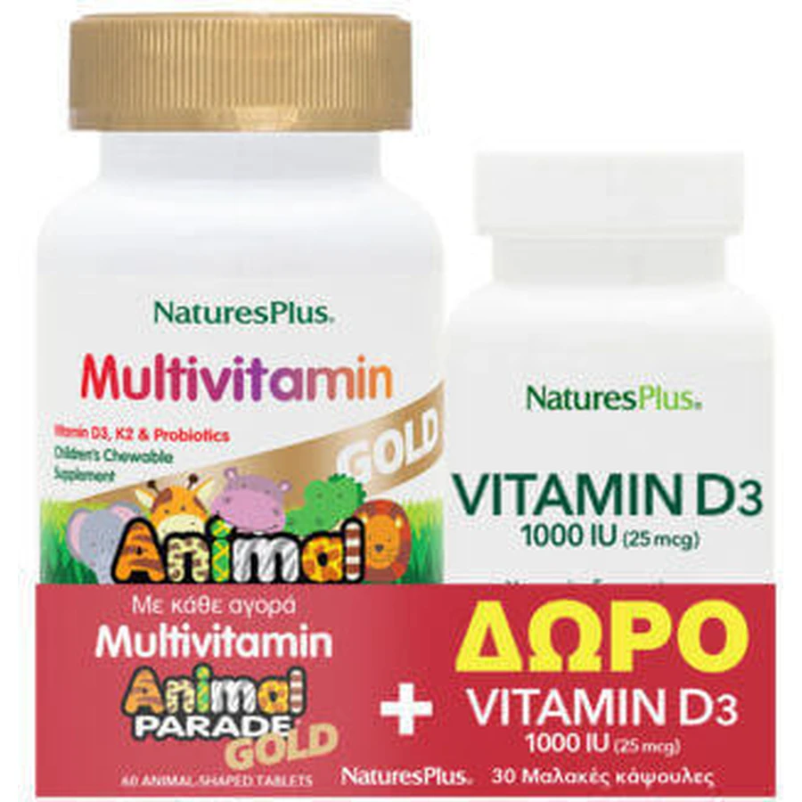 Nature's Plus Animal Parade Multivitamin & Vitamin D3 Multivitamin 30 Tablets 60 жевательных таблеток: цены и характеристики