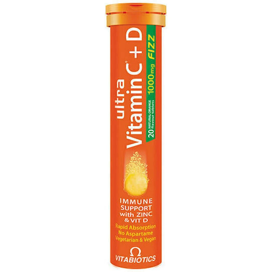 Vitabiotics Ultra Vitamin C+D Мультивітамін для зміцнення імунної системи апельсин 20 табл. еф.: ціни та характеристики